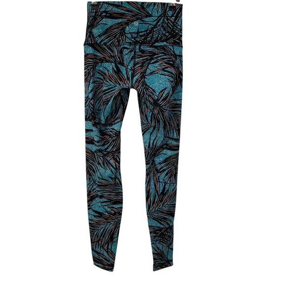 Lululemon Wunder Under Leggings Hi-Rise Palm Lace Tofino Teal Multicolor Size 6 - Picture 4 of 7